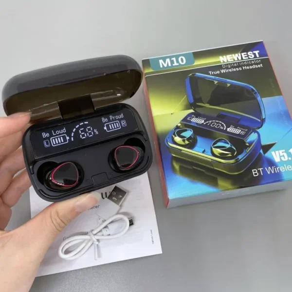 TWS M10 Pro Bluetooth 5.1 Wireless Earbuds with Power Bank - Noise Cancelling, Waterproof, Built-in Mic Blue earphone, Stereo Sound, M10 EAR BUDS 3500mAh Charging Case AIR BUDS - Image 5
