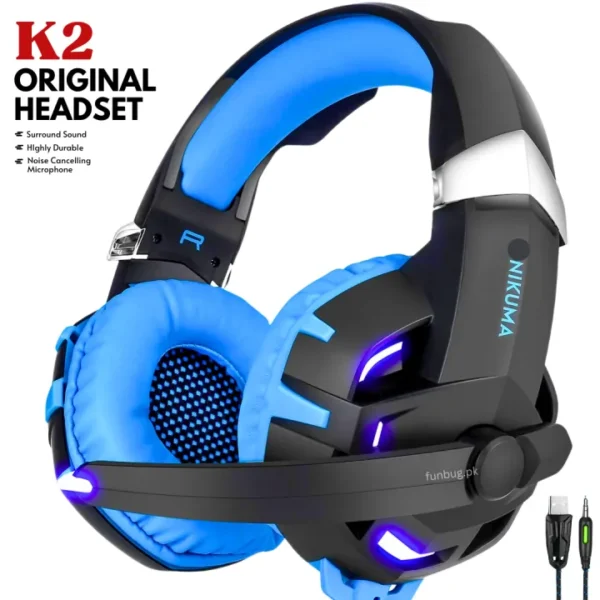 K2 PRO Gaming Headphones with Noise Reducing Microphone ~ Black Camouflage Headset with Hi-Fi Subwoofer Stereo Sound with Bass for Mobile, PC, Laptop, Computer, PlayStation4, Xbox ~ Noise Cancelling PS4 Headphone with Mic - USB + 3.5mm Wire ~ By FunBug - Image 5