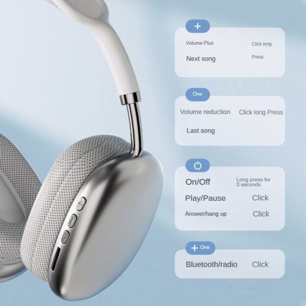 P9 Wireless Bluetooth Headphones With Mic Noise Cancelling Headsets Stereo Sound Earphones Sports Gaming Headphones Supports TF and P47 Wireless headphones with Microphone Bluetooth Foldable Headset Support FM Radio for PC ,TV Smart Phones & Tablets etc - Image 4