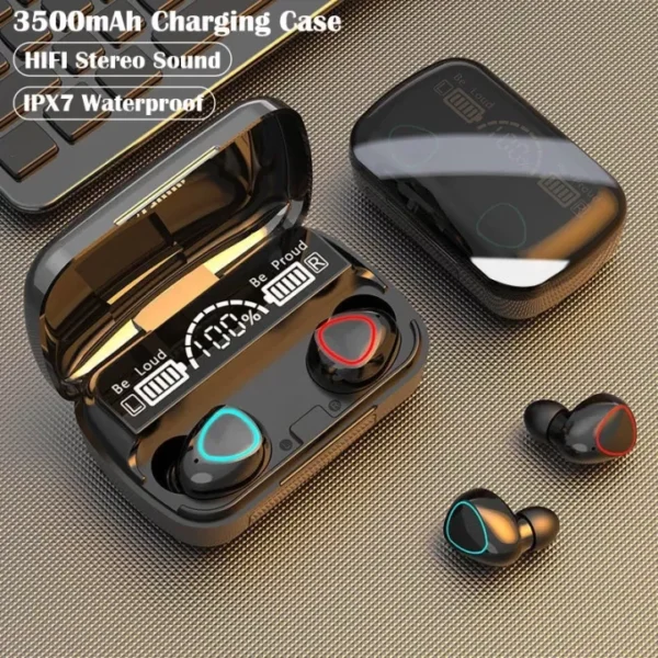 Original M10 TWS full Base 9D Sound with 3500mah M10 Air buds Wireless Bluetooth EarBuds Stereo Earphones with Power bank Bluetooth Ear phone Ear Buds Airdots Premium Quality For All Smart Phones