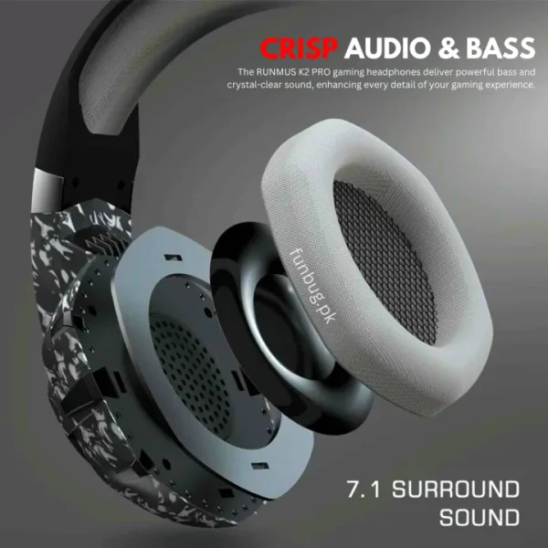 K2 PRO Gaming Headphones with Noise Reducing Microphone ~ Black Camouflage Headset with Hi-Fi Subwoofer Stereo Sound with Bass for Mobile, PC, Laptop, Computer, PlayStation4, Xbox ~ Noise Cancelling PS4 Headphone with Mic - USB + 3.5mm Wire ~ By FunBug - Image 10