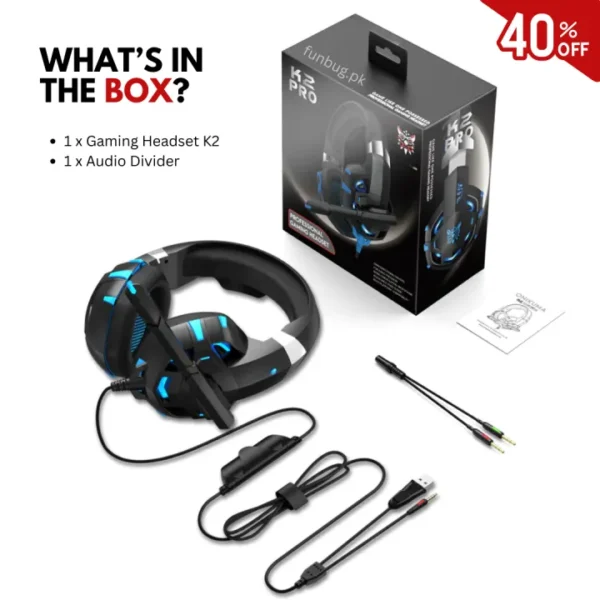 K2 PRO Gaming Headphones with Noise Reducing Microphone ~ Black Camouflage Headset with Hi-Fi Subwoofer Stereo Sound with Bass for Mobile, PC, Laptop, Computer, PlayStation4, Xbox ~ Noise Cancelling PS4 Headphone with Mic - USB + 3.5mm Wire ~ By FunBug - Image 4