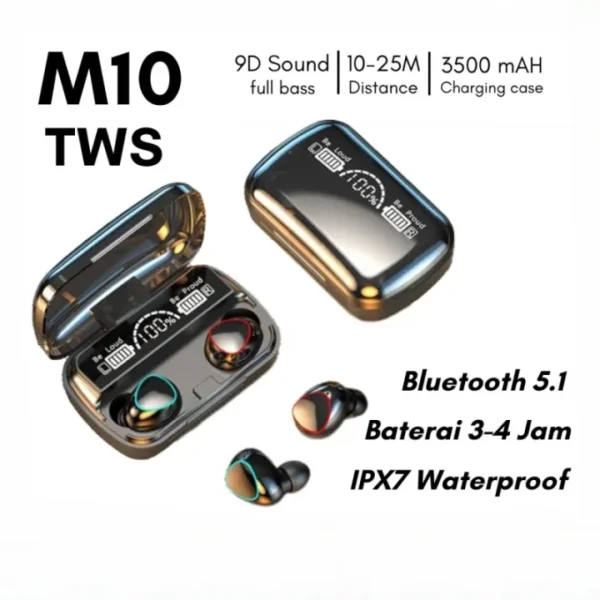 Original M10 TWS full Base 9D Sound with 3500mah M10 Air buds Wireless Bluetooth EarBuds Stereo Earphones with Power bank Bluetooth Ear phone Ear Buds Airdots Premium Quality For All Smart Phones - Image 6
